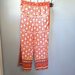 Anthropologie Medium High Rise Vale Orange Floral Pull On Wide Leg Pants